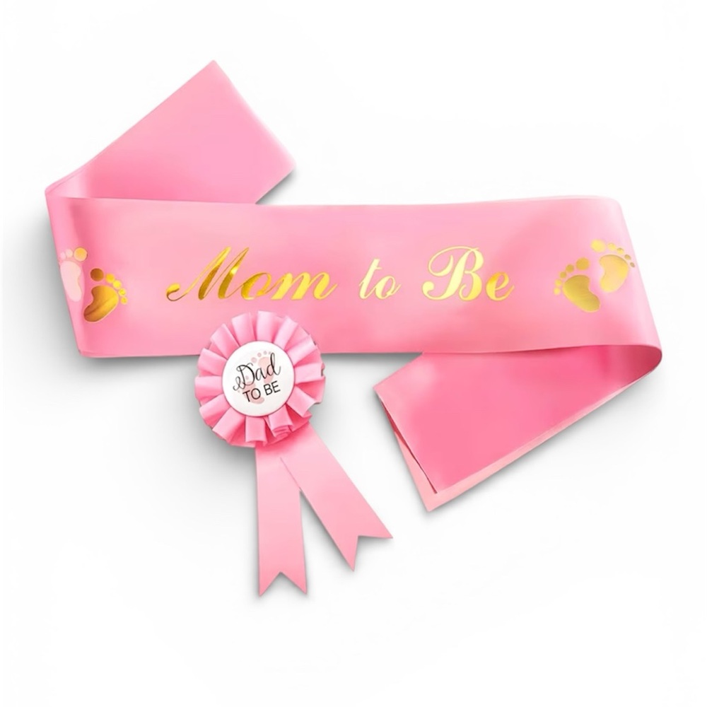 Pink 'Mom to Be' Sash with Gold Accents